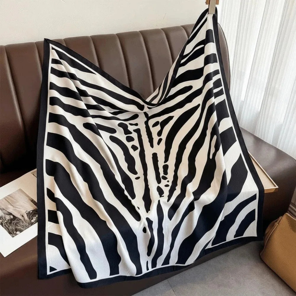 Breathable 90cm Square Patterned Scarf with Stripes - Lightweight Sun Protection Accessory