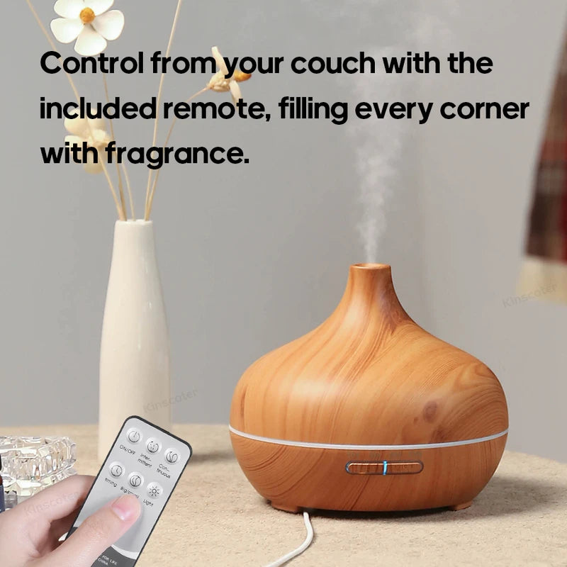 Wood Grain Aromatherapy Diffuser with 300ml Water Tank Ultrasonic Cool Mist Night Light