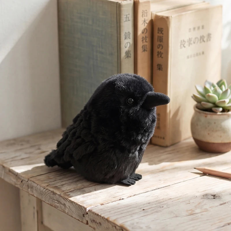 Kawaii Black Crow Plush Toy - Realistic Bird Soft Doll for Kids & Adults