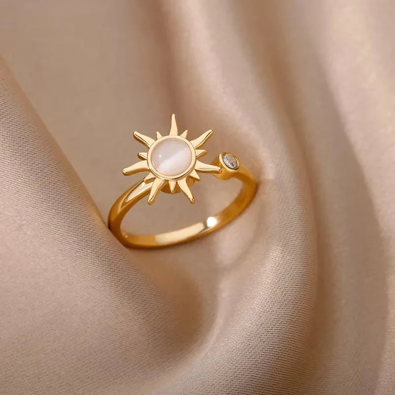 Stainless Steel Sun Pendant Spinner Fidget Ring Anti-Stress Jewelry for Women