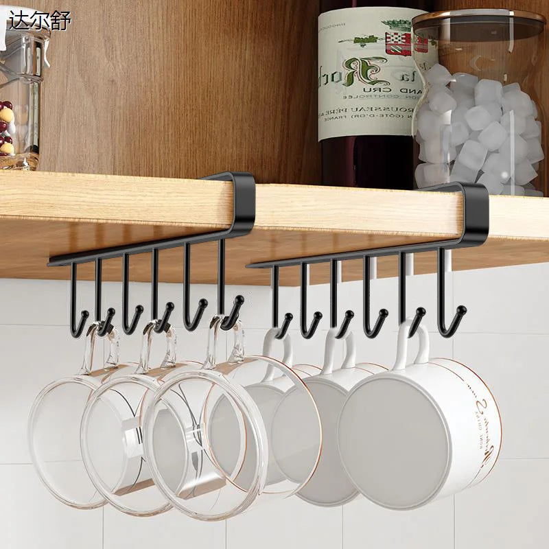 Kitchen Cabinet Bottom Shelf Hanging Hook - 6-Hook Cloth Organizer for Spatulas