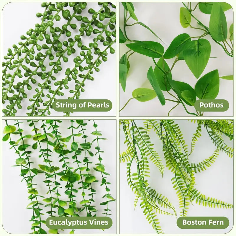 Artificial Hanging Plants Set - Faux Greenery for Indoor Outdoor Decor