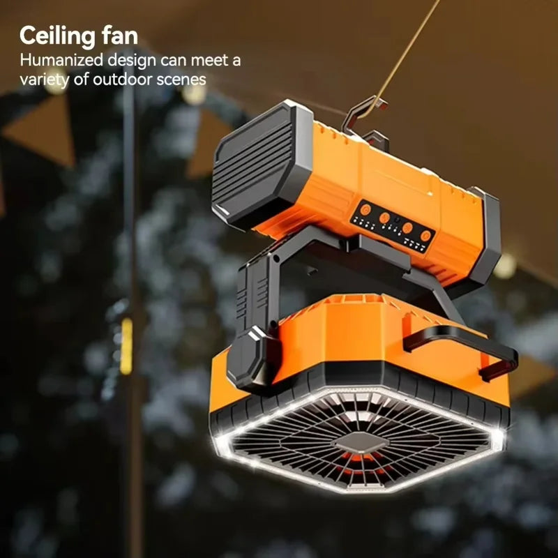 Portable 20000mAh Camping Fan with LED Light and USB Power Bank - Outdoor Tent Fan with 270° Adjustable Wind Speeds and Timer