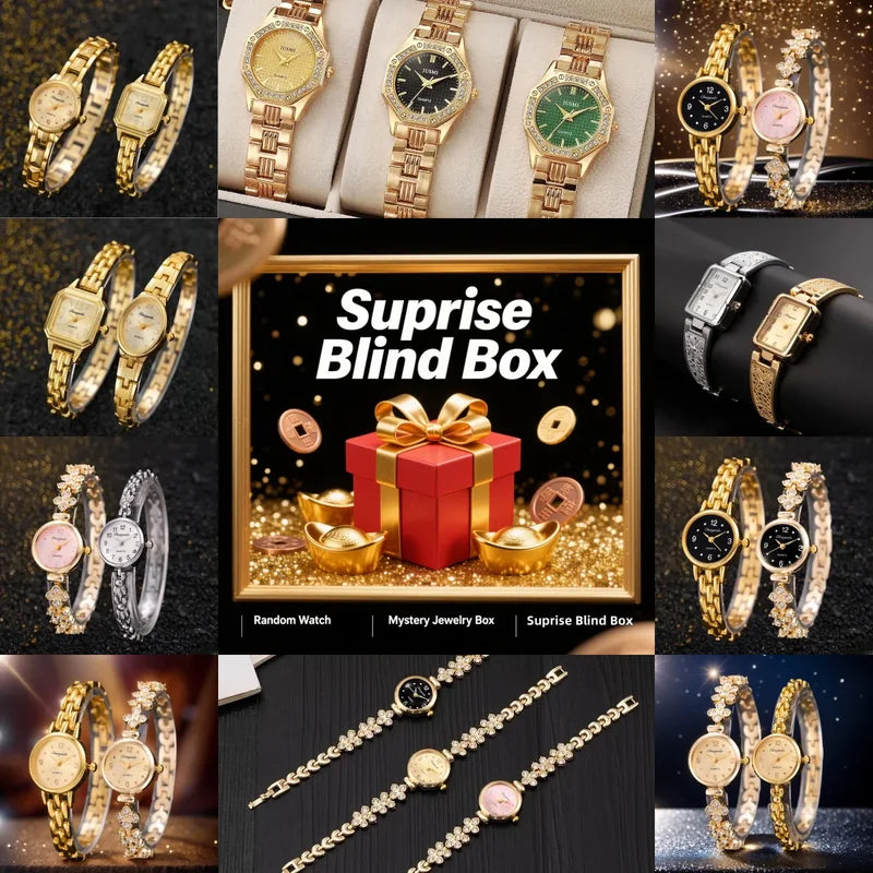 Mystery Watch Gift Box Set - Surprise Luxury Wristwatch with Alloy Band
