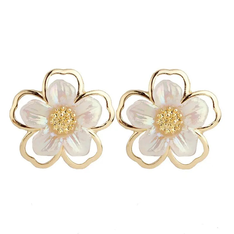 Temperament Flower Clip-On Earrings for Women Girls Korean Fashion Gold Jewelry