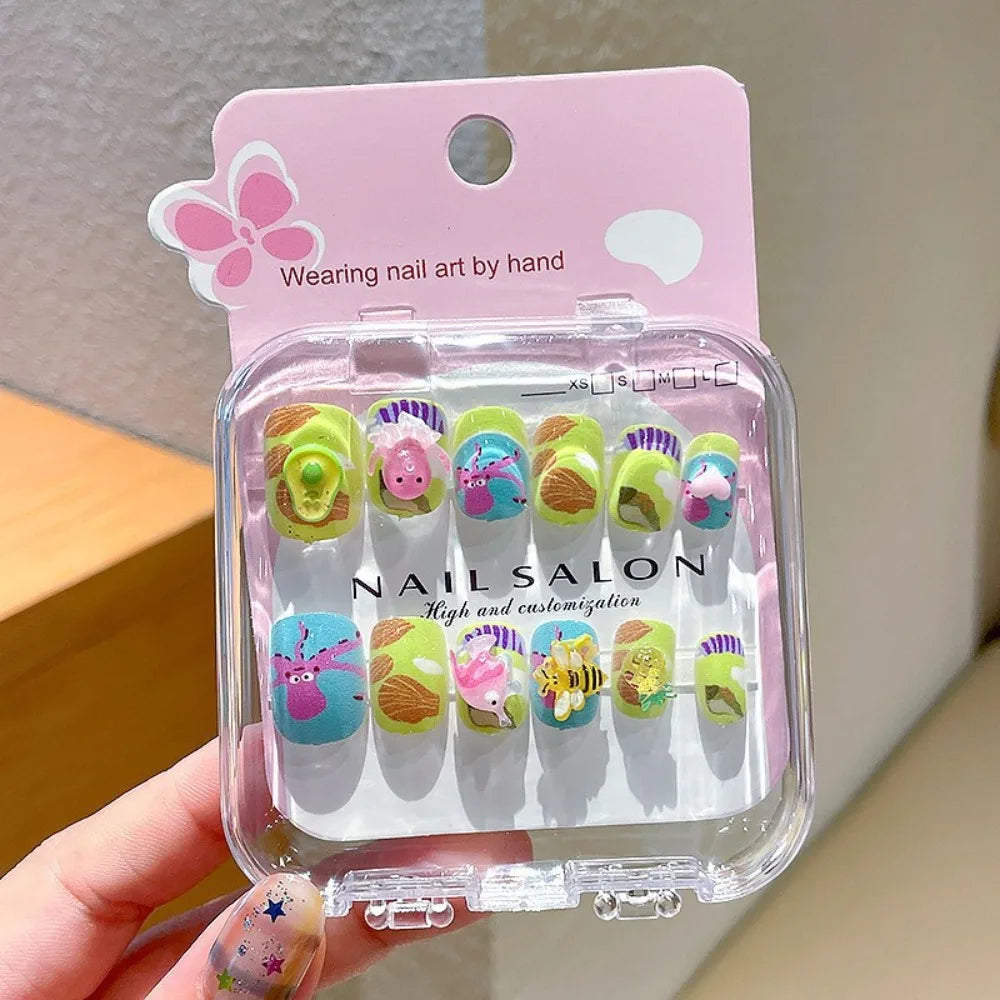 Children's Cartoon Nail Stickers - Cute Detachable Long Nail Art for Girls