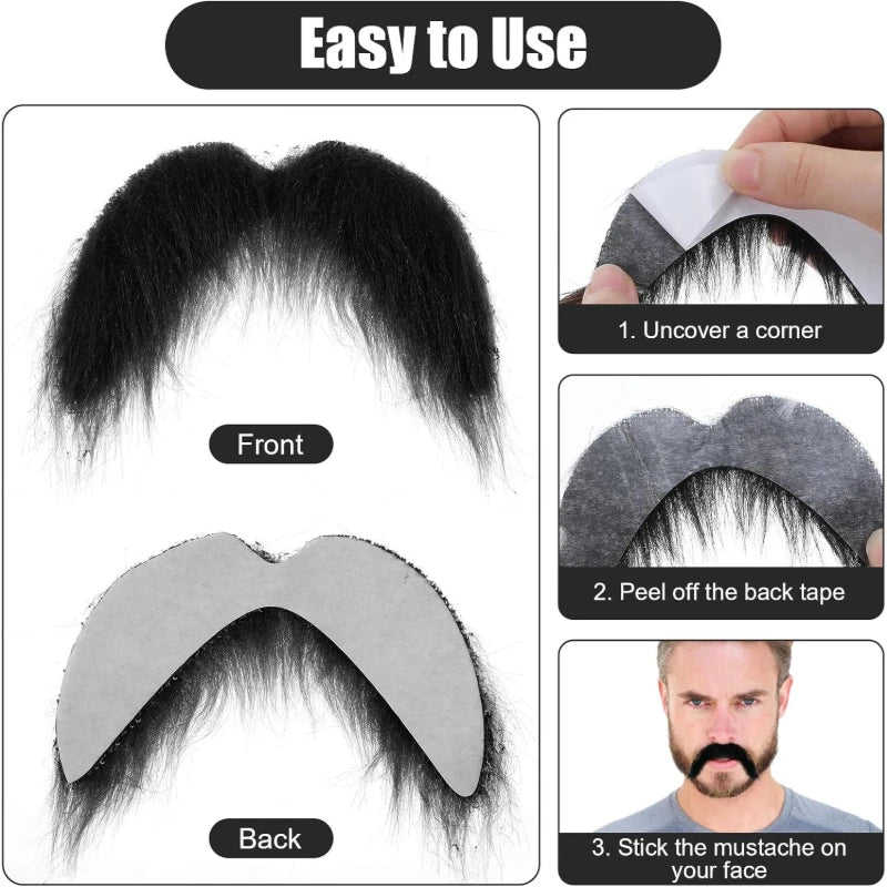 3pcs Fake Mustaches Set - Realistic Stick-On Facial Hair for Cosplay & Costumes