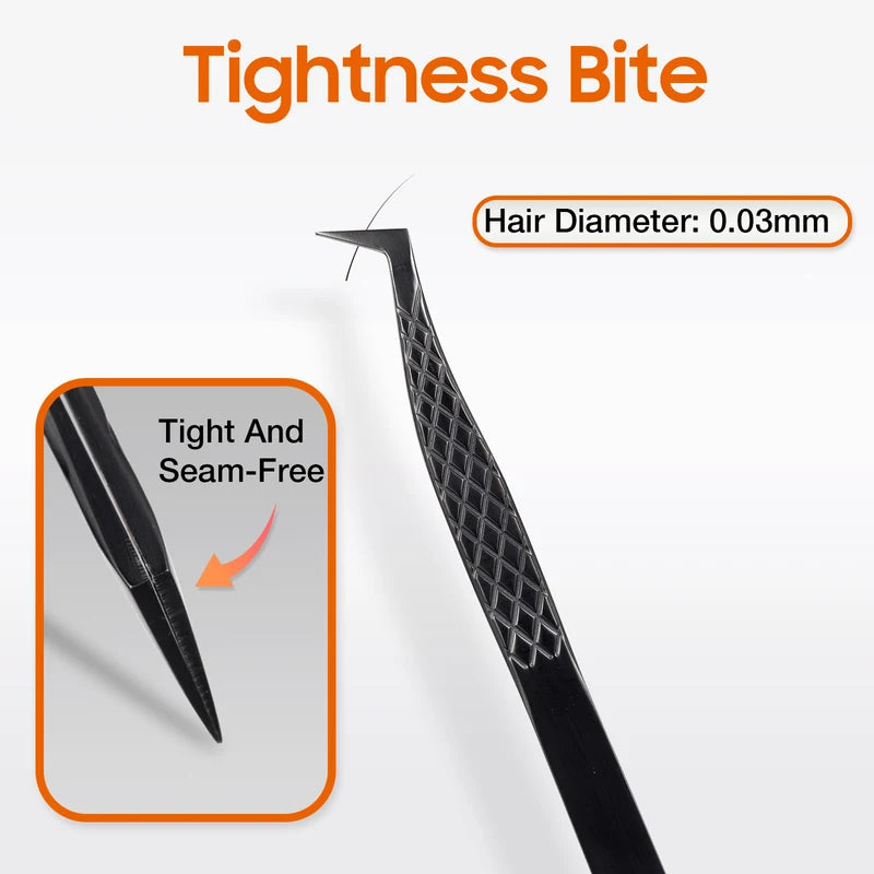 Fiber Tip Lash Extension Tweezers - Titanium Black Nano Tip Eyelash Tool for Lash Tech