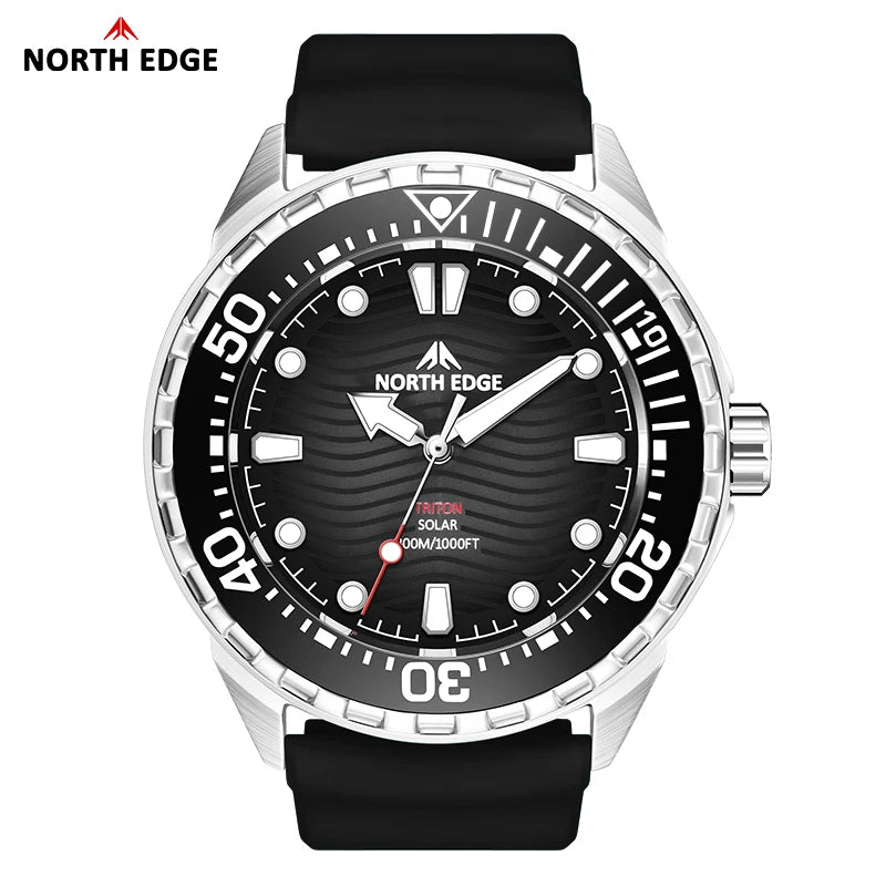 Men's Solar Powered Dive Watch 300M Waterproof Digital Watch with Stainless Steel Case