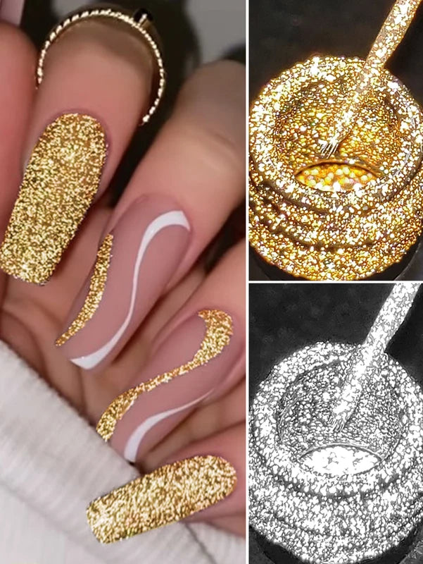 Reflective Glitter Gel Nail Polish Set - Bright Sparkling French Colors, Long-Lasting UV & LED Curing