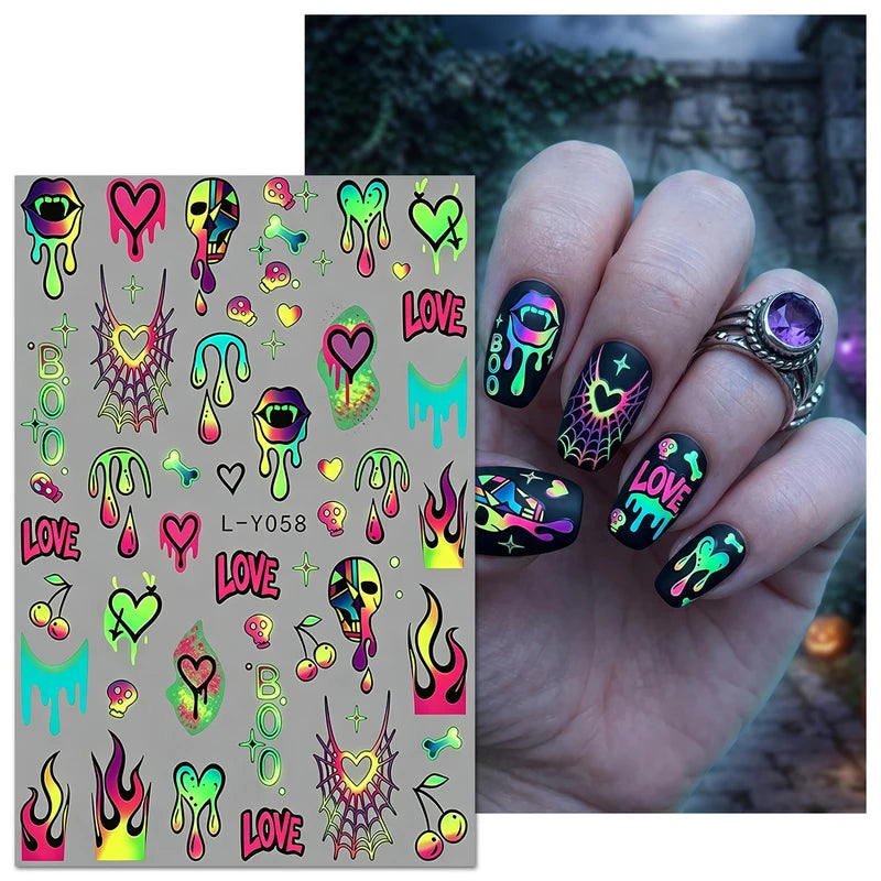 4-Pack Halloween Night Light Nail Stickers Ghost Skull Pumpkin Fun Nail Art