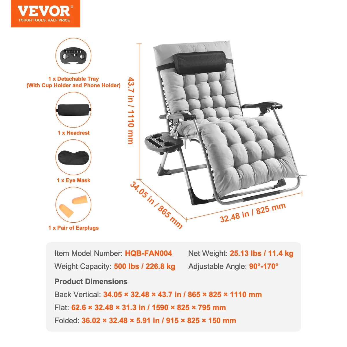 Zero Gravity Lounge Chair Recliner with Cushion Footrest & Cupholder - Adjustable Outdoor Recliner