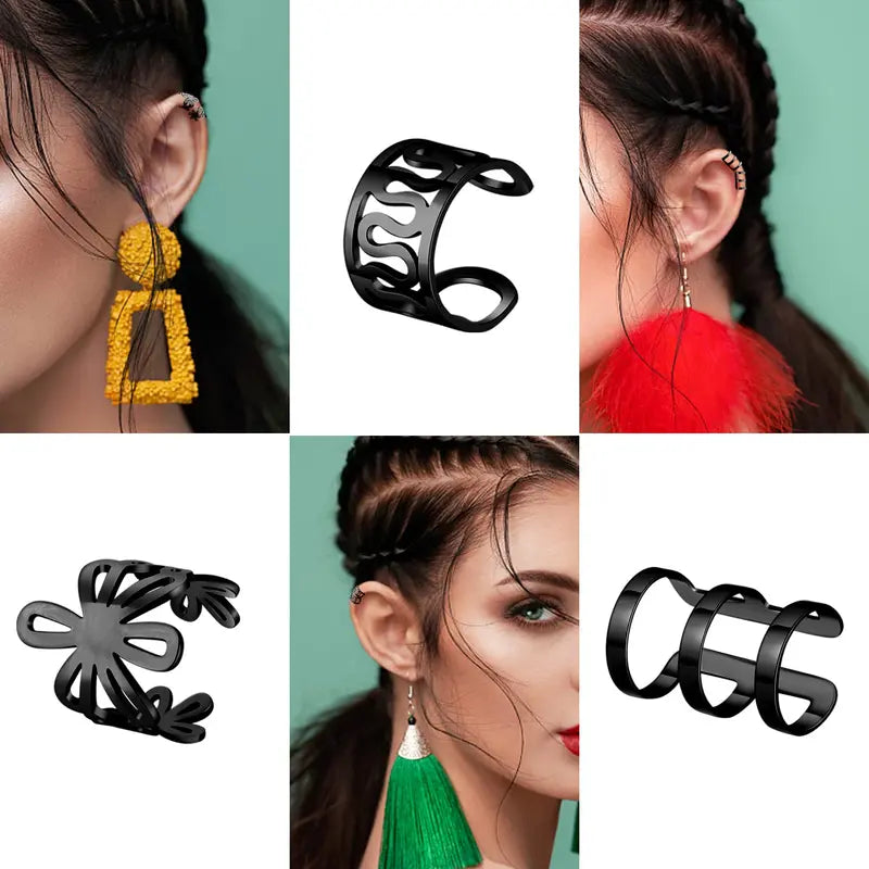 Adjustable Ear Cuff Wrap Clip-On Earrings Set Non Piercing Cartilage Helix Hoop Jewelry