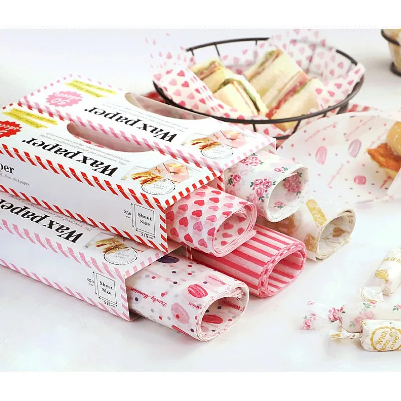 50Pcs Food Grade Wax Paper Food Wraps for Baking & Sandwiches