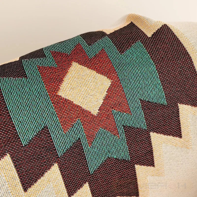 Oversized Boho Throw Blanket with Fringe Southwestern Geometric Design