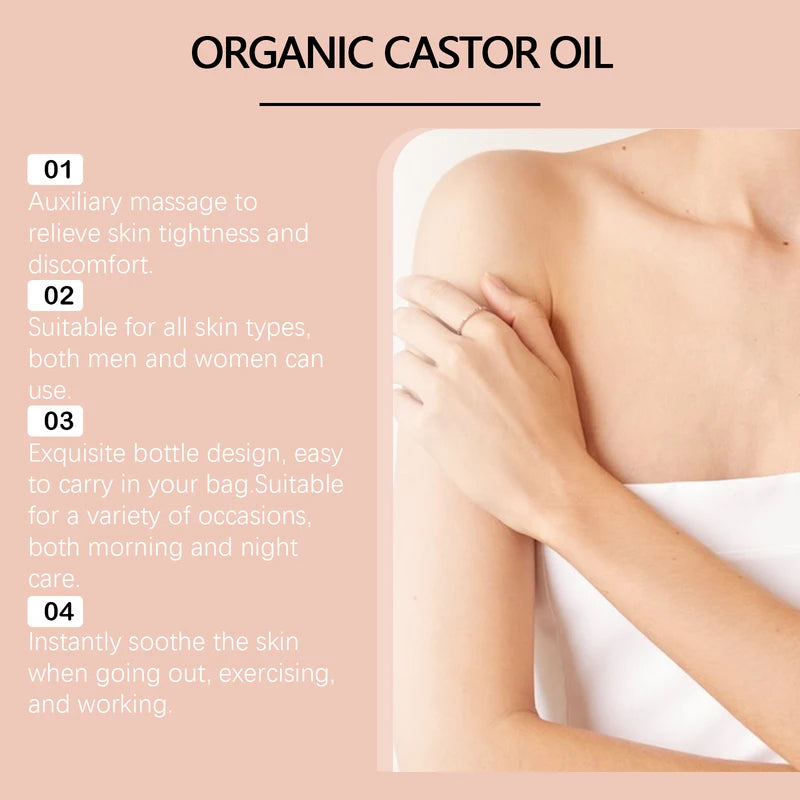 Organic Castor Oil with Rose Quartz Roller - Moisturizing Body, Face & Hair Serum 50ml