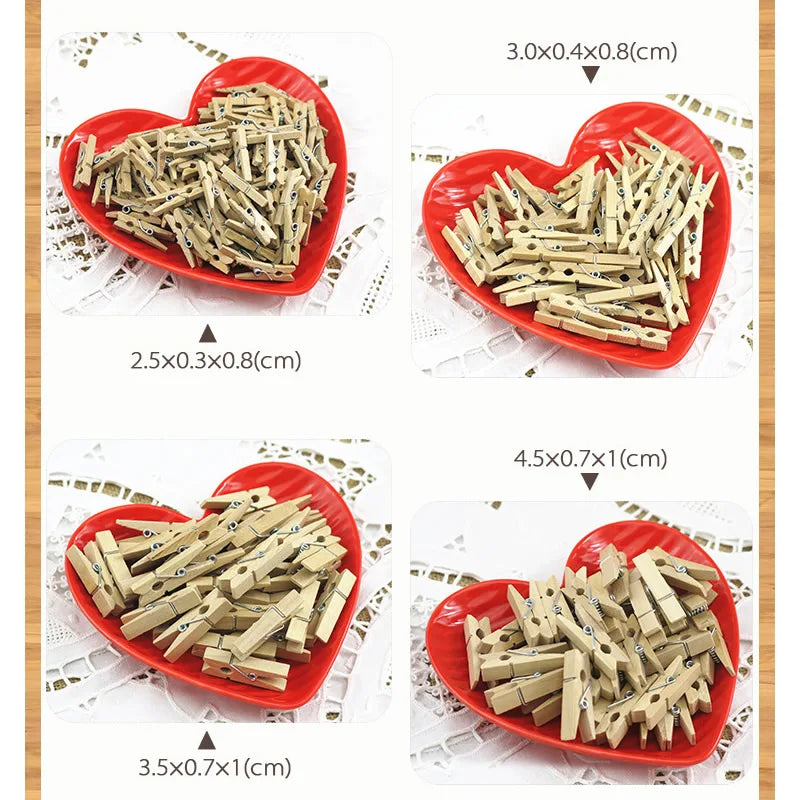 Mini Wooden Clips 50pcs for DIY Crafts Photo & Decoration Pegs
