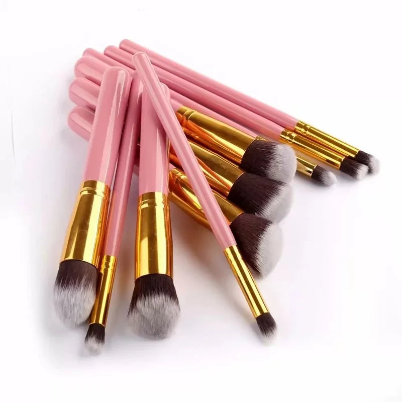 Professional Makeup Brush Kit - 10 Pc Contouring Kabuki Brushes for Face & Eyes