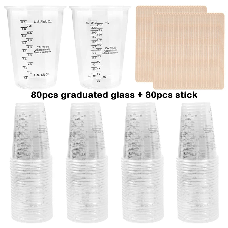 Disposable Measuring Cups with Stirring Sticks for Baking, Painting, Mixing - 8oz, Multi-Color