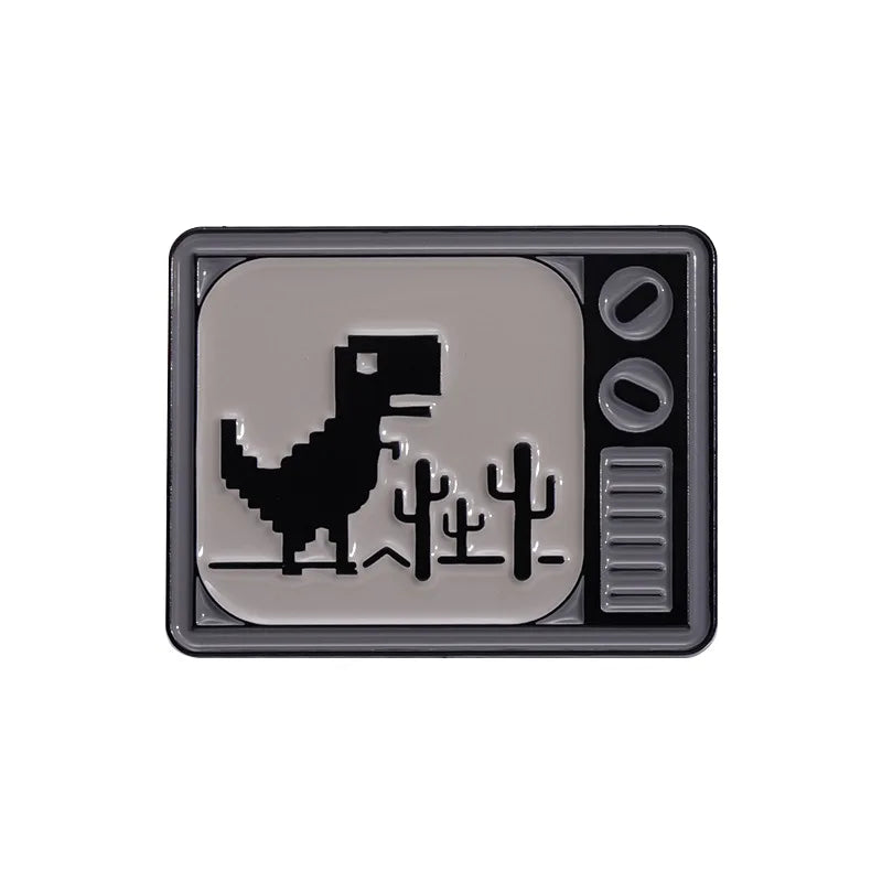 Cartoon Dinosaur Pin Badge - Retro Pixel Enamel Brooch for Clothing & Bags