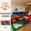 Colorful Retro Grid Living Room Rug - Plush Cartoon Style Carpet for Bedroom & Home
