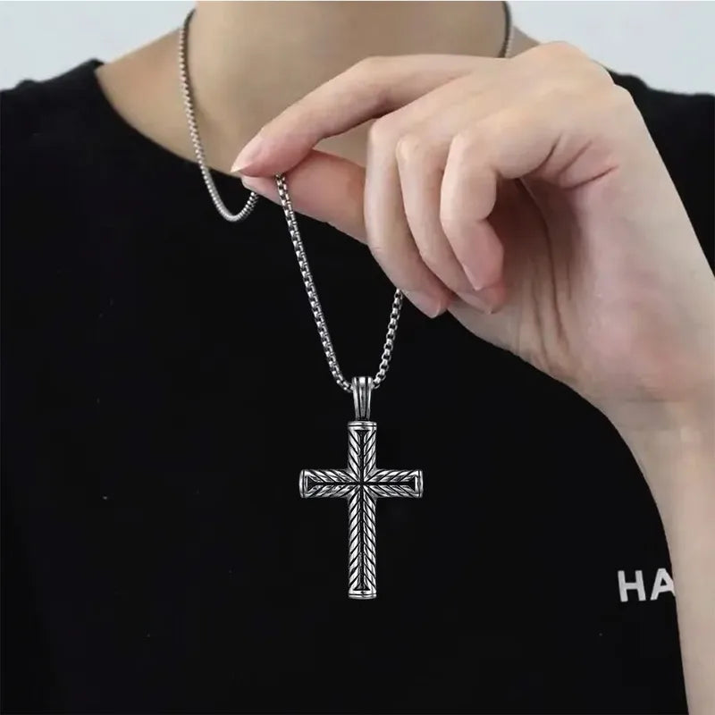 Men's Vintage Cross Pendant Necklace in Titanium Steel - Stainless Steel Jewelry