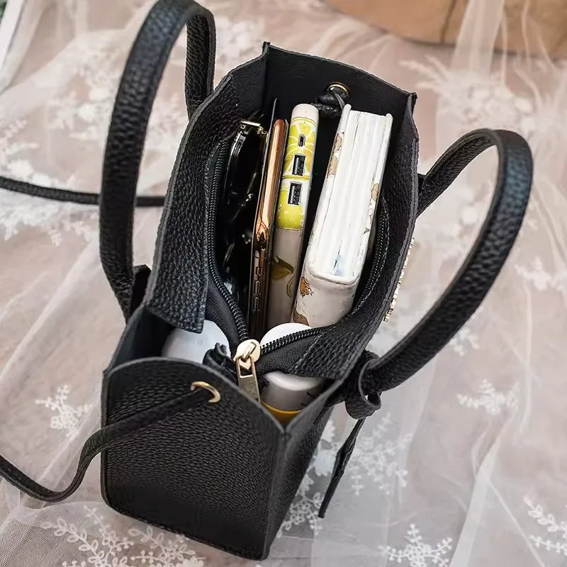 Solid Color Crossbody Handbag with Shoulder & Handheld Handles - Triple-Use Satchel Bag