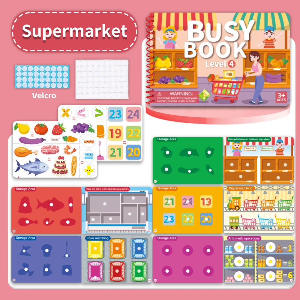 Children Busy Book 4 Themes Sticker Activity Book Educational Montessori Toy