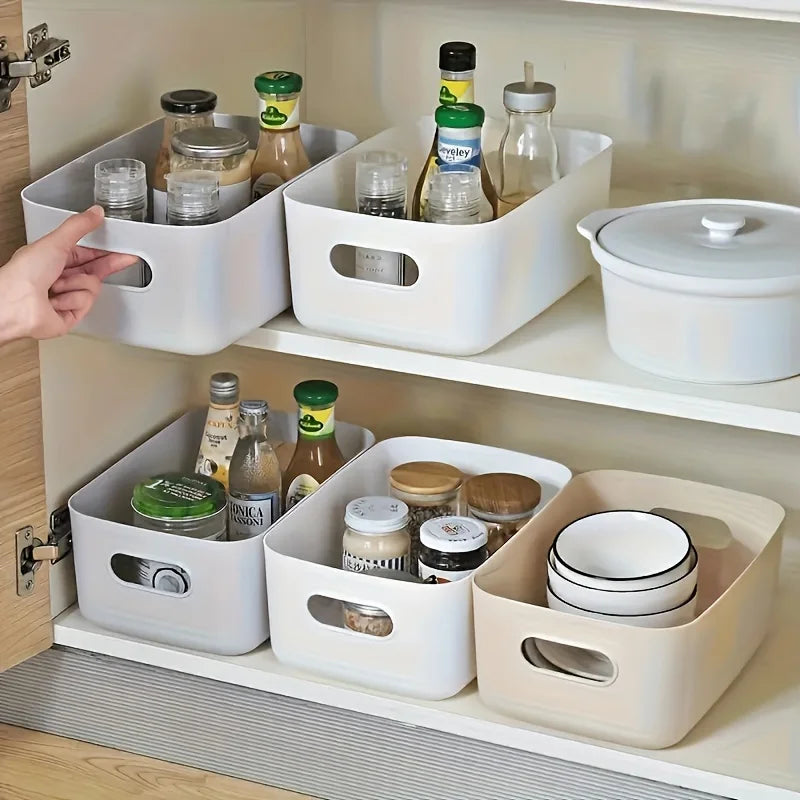 5PCS Stackable Storage Box Set - Rectangular Plastic Organizer Containers for Kitchen Bathroom Dorm