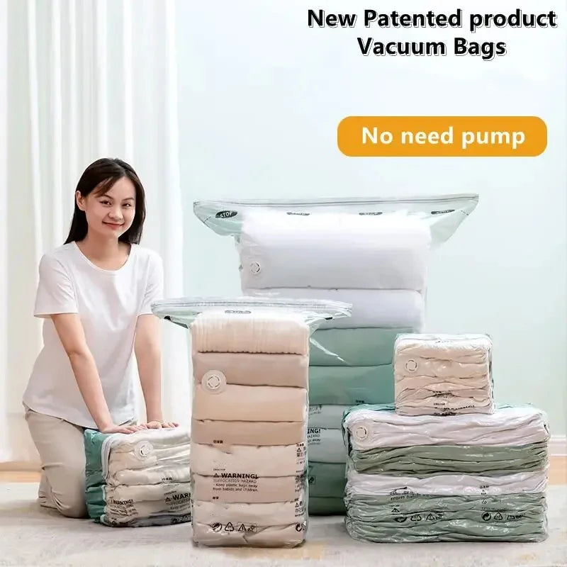 Large No Pump Vacuum Storage Bags for Clothes & Blankets - Space Saving Compression Bags