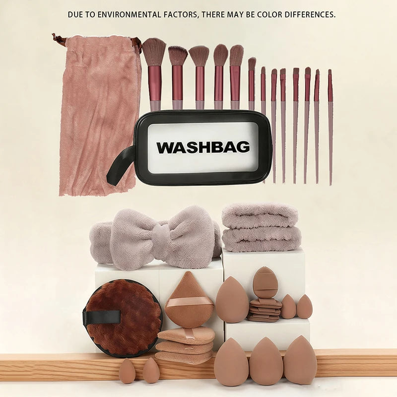 35-Piece Makeup Kit with Waterproof Toiletry Bag and Brush Set