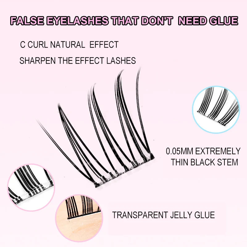 Self-Adhesive Cluster Eyelashes No Glue Reusable False Lash Extensions
