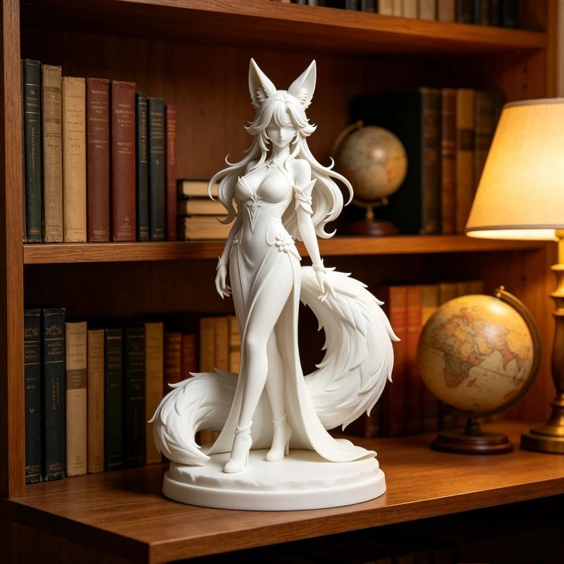 Unpainted Kitsune Fox Spirit Figurine - Anime-inspired Desktop Decor, 15cm