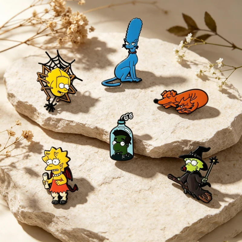 6/12 PCS Cartoon Enamel Pins Set with Homer J Simpson Badge Cute Jewelry Gift