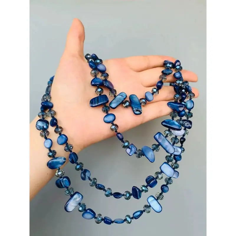 Colorful Shell Crystal Necklace - Hand Woven Vacation Style Long Necklace