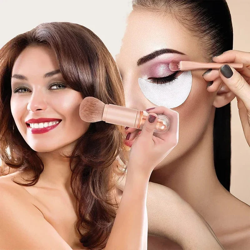 Portable 4-in-1 Travel Makeup Brush Set with Retractable Kabuki and Small Eye Brushes