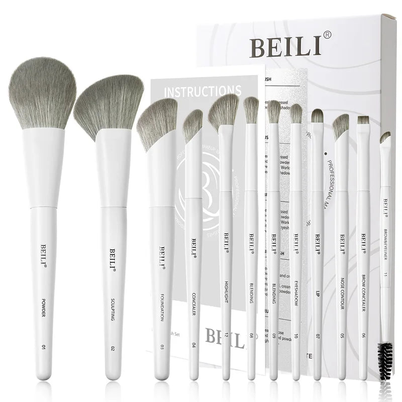Professional Vegan Makeup Brush Set 12 Pcs - Eco-Friendly Synthetic Brushes for Face & Eyes
