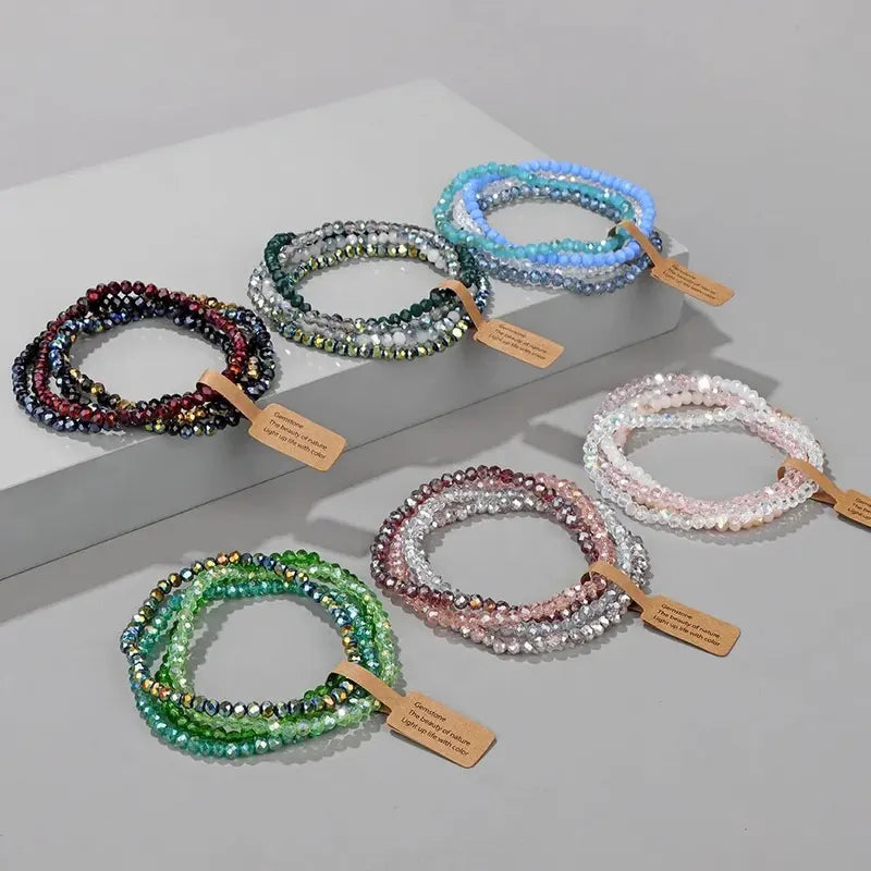 Multi-Color Faceted Glass Beads Stretch Bracelets Set for Women - Handmade Jewelry