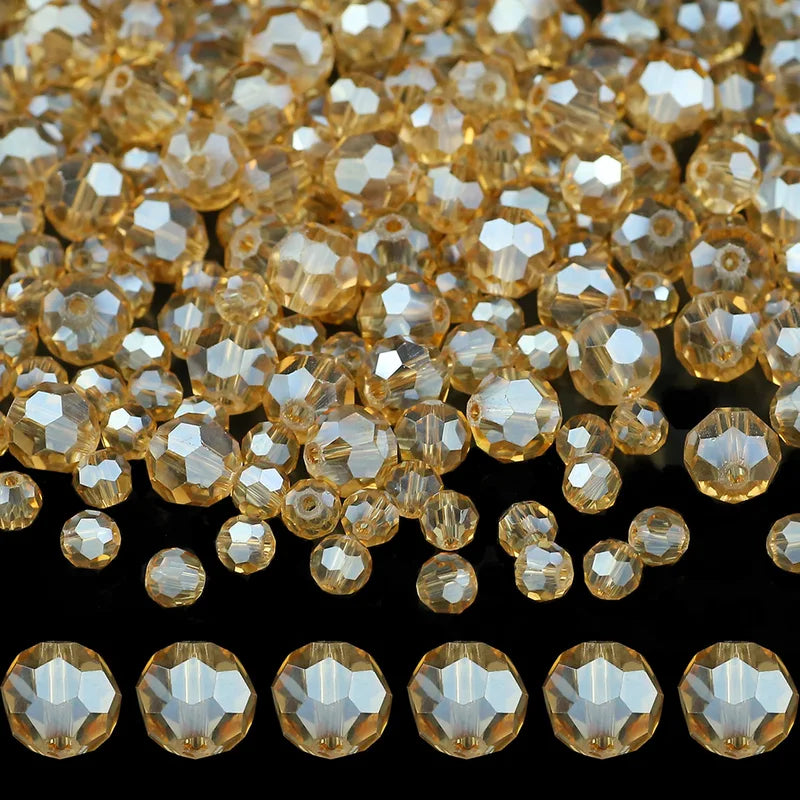 Golden Champagne Crystal Glass Spacer Beads for Handmade Jewelry 4-10mm