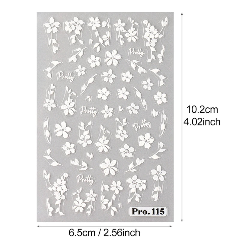 2pcs White 3D Flower Nail Art Stickers Sakura Blooming Floral Self-Adhesive Decor