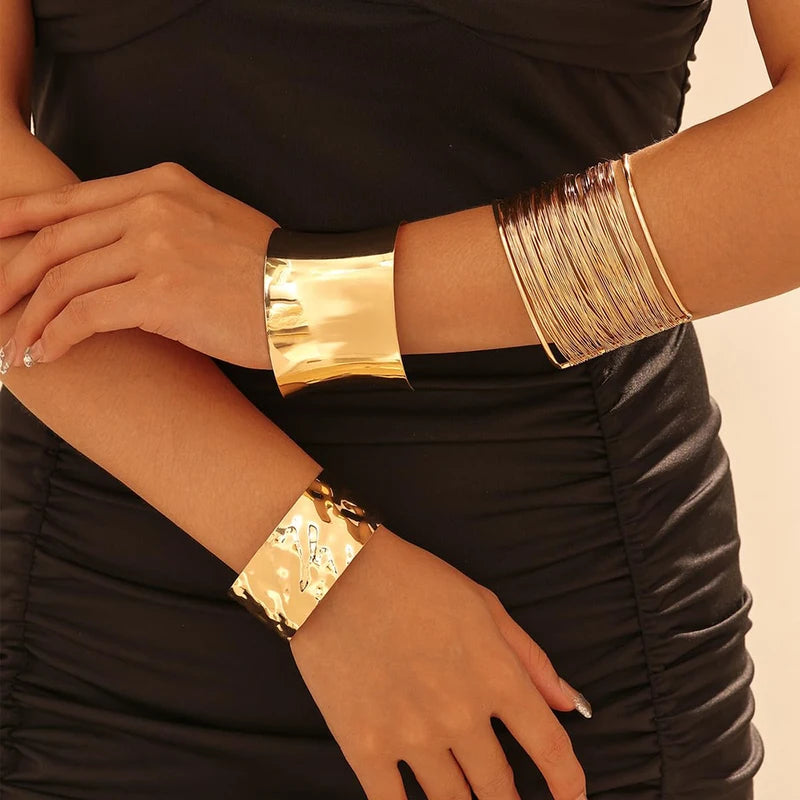 Gold Chunky Cuff Bracelets Set for Women Irregular Minimalist Statement Jewelry