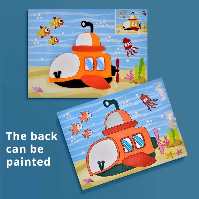 Creative Art Craft Kit with 3D EVA Foam Stickers for DIY Cartoon Animal Transportation