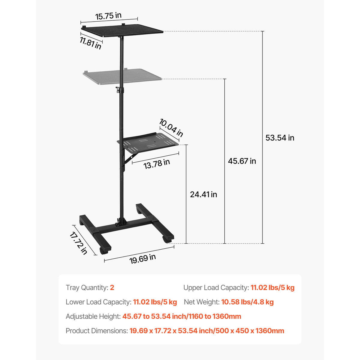 Adjustable Height Projector Floor Stand with Tray for Indoor Outdoor Use