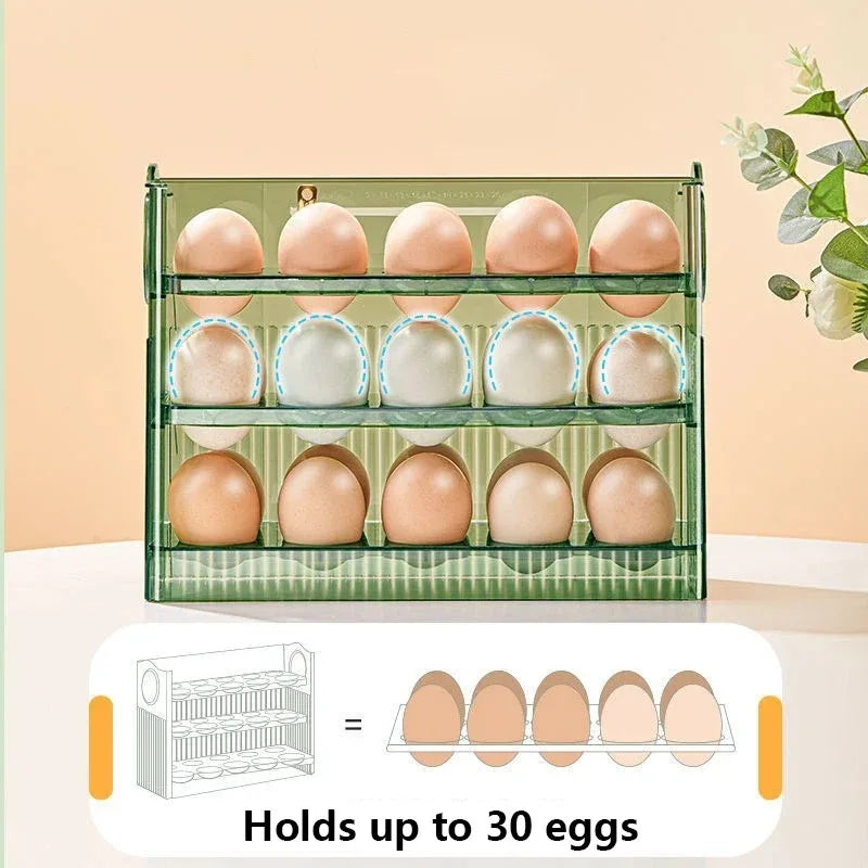 Refrigerator Egg Storage Box with Flip-Open Tray - 3-Layer, Large Capacity, Clear Food Organizer