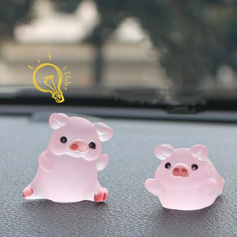 Mini Resin Pig Car Dashboard Ornaments - Luminous Cute Animal Car Decor Set of 6