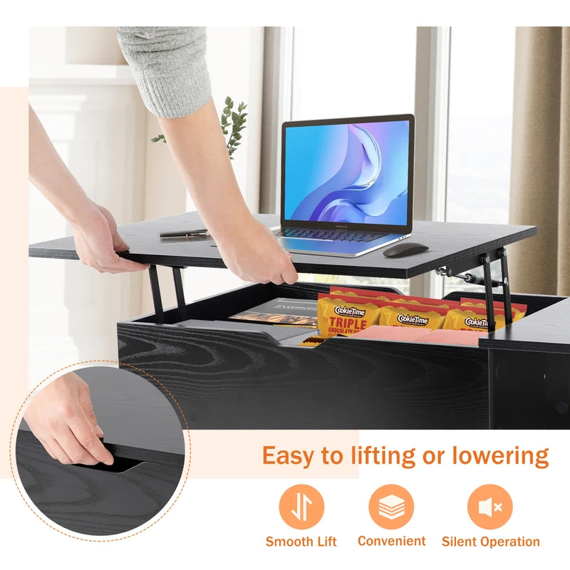 Lift Top Coffee Table with Storage Shelf - Modern Wood Design, Adjustable Height, 39x20 Inches