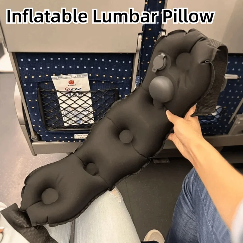 Inflatable Lumbar Support Pillow with Storage Bag - Adjustable Breathable Cushion for Home and Office