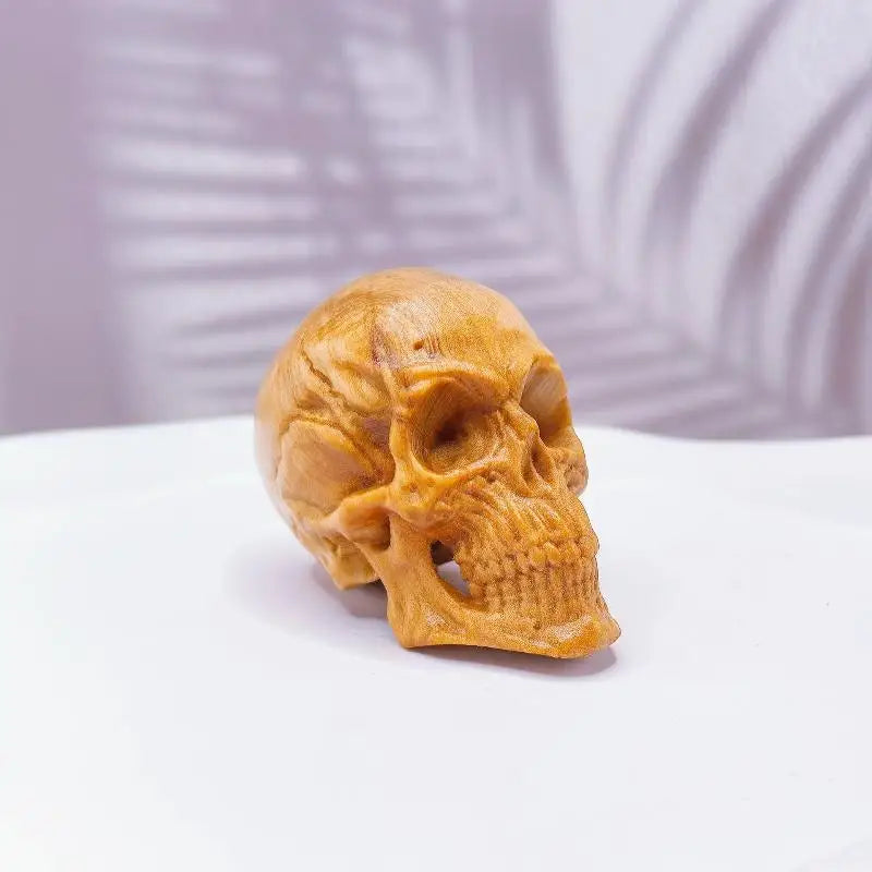 Halloween Skull Decor Small Wooden Statue - Haunted House Party Home Accent