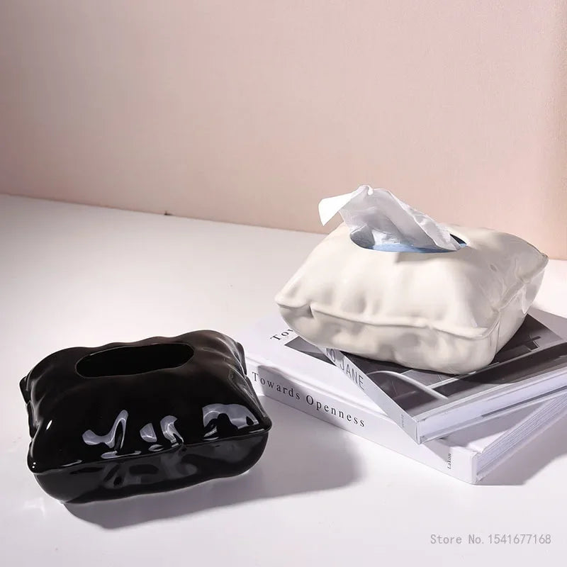 Ceramic Tissue Box Cover Cream Light Luxury Napkin Dispenser Home Decor
