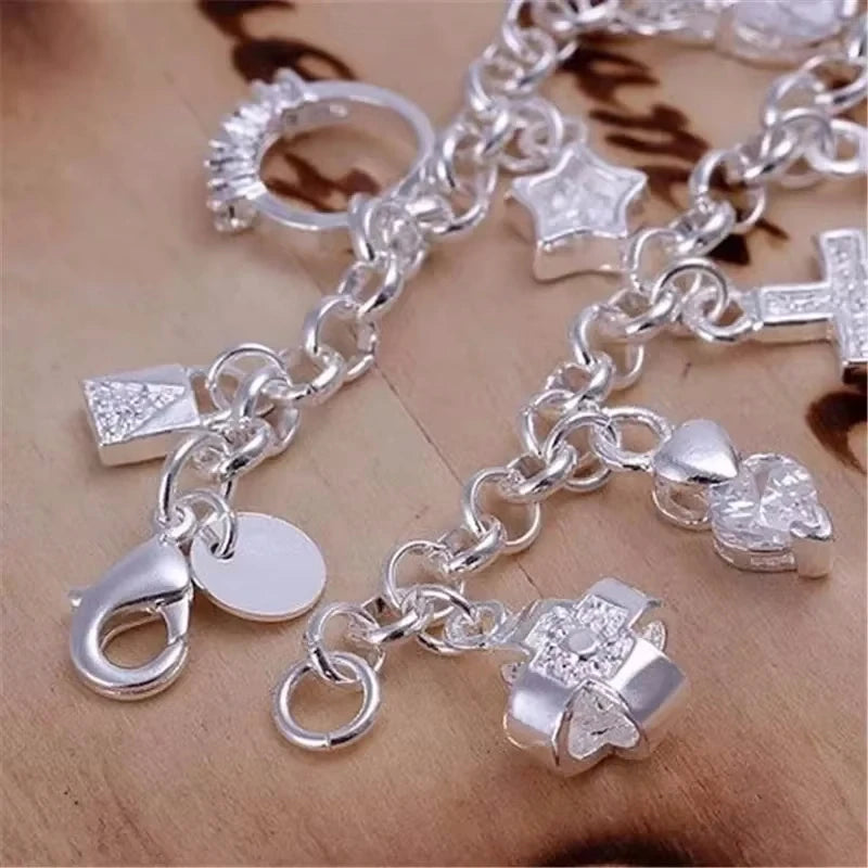 925 Sterling Silver Bracelet for Women Thirteen Pendant Multi-Element Jewelry